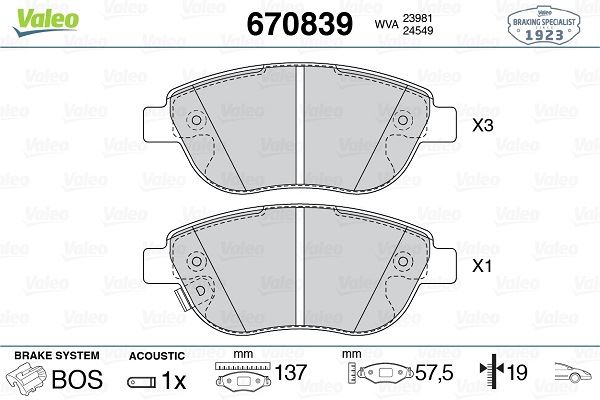 ON FREN BALATASI FIAT BRAVO II DOBLO FIORINO BIPPER NEMO PRATICO EVO PUNTO STILO IDEA LINEA 08> OPEL - VALEO 670839