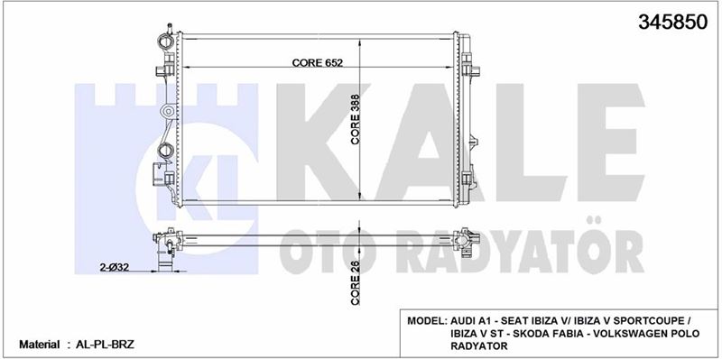MOTOR SU RADYATORU A1 10> IBIZA 08> POLO 09> 1,4TFSI (652x398x26) - KALE 345850