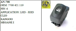 Unıversal Cam Anahtarı>renault Clio - Kango - Megane I 6 Pin Gri   >>7700421119 - Mcar-An708