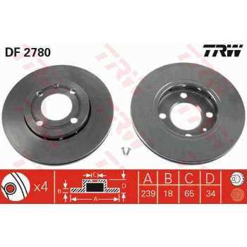 ON FREN AYNASI DISKI POLO 1,0 1,3 1,4 1,6 1,9D 94> POLO CLASSIC 1,4 1,9D 95> - TRW DF2780