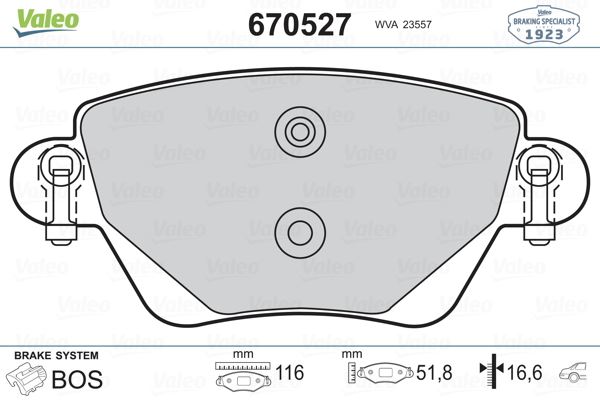 ARKA FREN BALATASI KANGOO 1,5DCI 1,9DTI 1.4 1.6 01> MONDEO III 00 04 - VALEO 670527