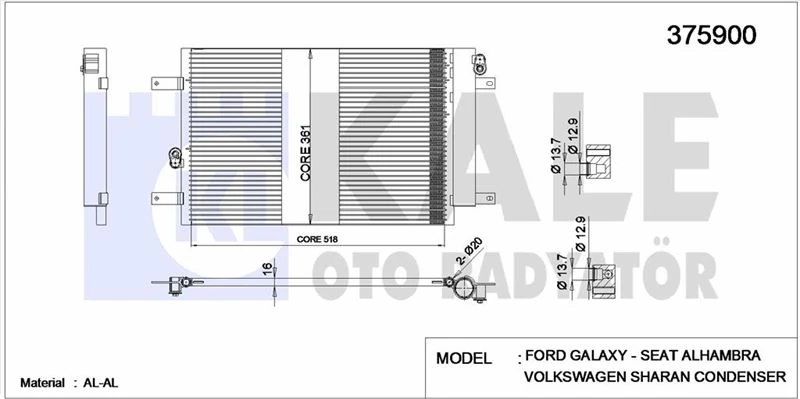 Vag Klima Radyatoru  Sharan Galaxy (538×361×16) - Kale 375900