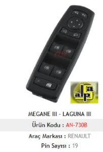 Unıversal Cam Anahtarı>megane III - Laguna III Sol Dörtlü - Ayna Kat. - Çift Soket  >>2540 000 06r - Mcar-An730b