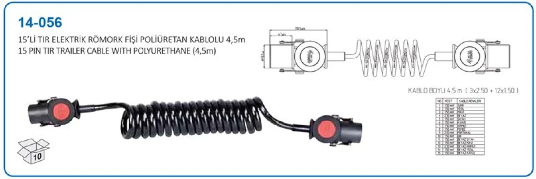 Unıversal Truck Tir Elektrik Kablosu 4.5 Metre Polıuretan Onbe?li Romork - Aksa 14-056