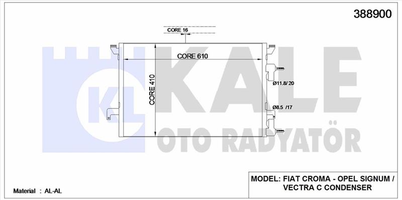 KLIMA RADYATORU VECTRA C SIGNUM Y20DTH Y22DTR - KALE 388900