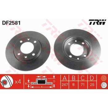 ARKA FREN DISK AYNASI P106 P206 P306 XSARA XSARA II ZX SAXO 1,8 2,0 2,0I 2,0GTI (HAVA SOGUTMASIZ) - TRW DF2581