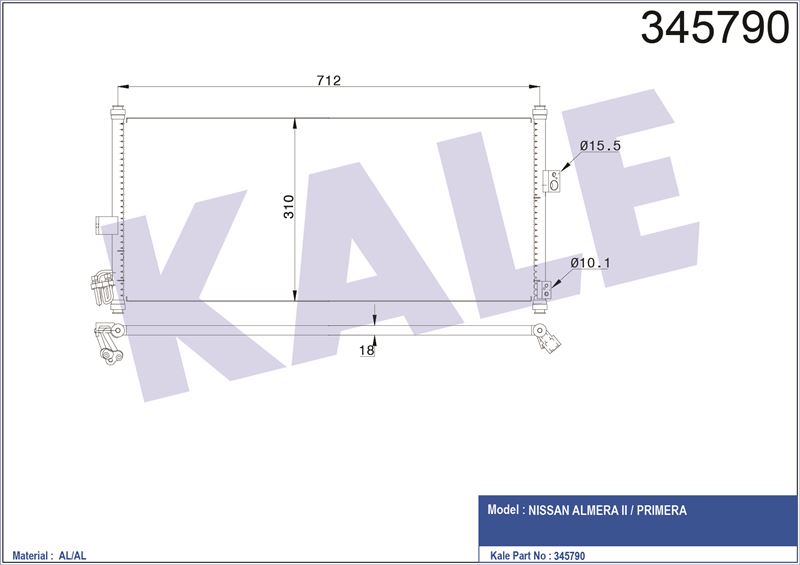 KLIMA RAYATORU NISSAN ALMERA 2000> PRIMERA P12 2002> - KALE 345790