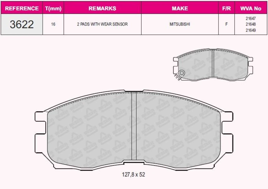 Mitsubıshı Fren Balatası Ön Space Runner  Galant 86>91 Space Wagon 91>98 / Persona 96> / Sebring 95> - Grap 93622