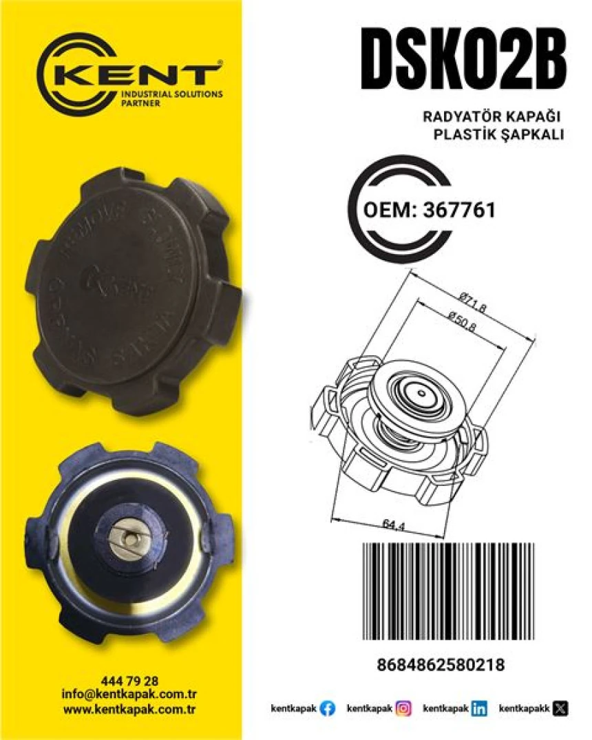 Scanıa Truck Radyator Kapagı Scanıa P G R S Yeni Tip Plastık Sapkalı - Kent Dsk-02-B