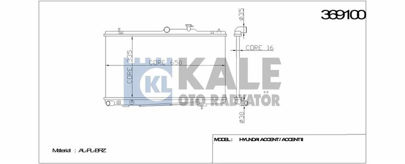 Hyundaı Motor Su Radyatoru Accent Milenyum Admıre 1,6 2000> Otomatık (335x638x16) - Kale 369100