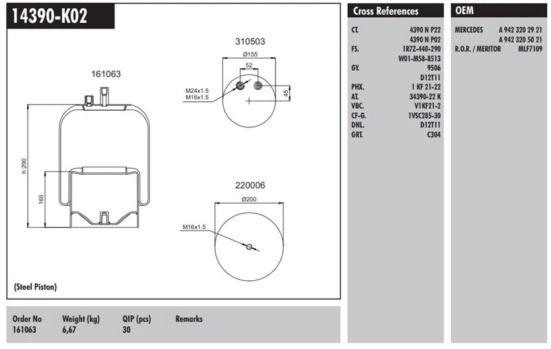 Dorse Truck Komple Metal Pistonlu Komple Metal Pistonlu Mercedes Benz Ror Dorse - Connect MD 14390-K02