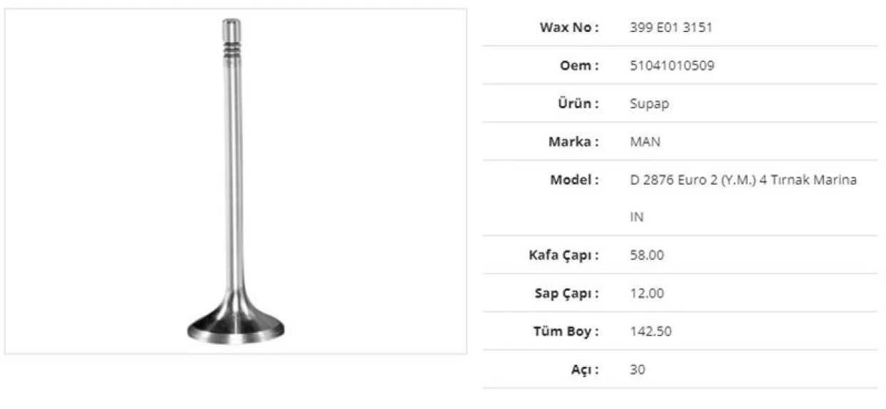 Man Truck Subap Emme Man D 2876 Euro 2 (y.m.)marına 4 Tirnak  58kx12sx142,5bx30a  (6adet) - Wax 399 E01 3151