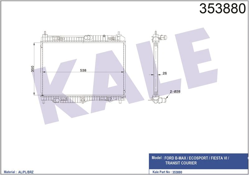 Ford Su Radyatörü - (100-140 Ps) - Kal 353880