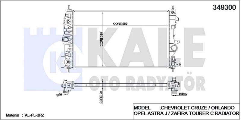 MOTOR SU RADYATORU (OTOMATIK) CRUZE - ASTRA J - ZAFIRA C A14NEL - A14NET - A16XER - A16LET - KALE 349300
