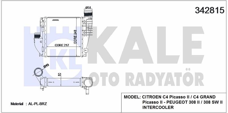 TURBO INTERCOOLER RADYATORU P308 II C4 PICASSO 14> P3008 II SUV 16> - KALE 342815