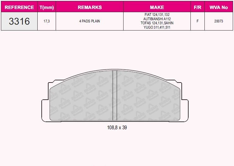 Tofas On Fren Balatası M124 M131 - Grap 93316