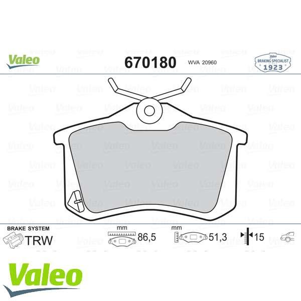 ARKA FREN BALATASI MEGANE II A3 GOLF PASSAT II,III,IV VENTO JETTA II OCTAVIA CORDOBA IBIZA TOLEDO P4 - VALEO 670180