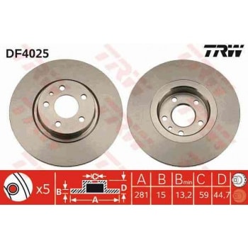 ON FREN AYNASI (DISKI) HAVALI ALFA 147 / 156 1,6 / 1,8 / 1,9 - TRW DF4025