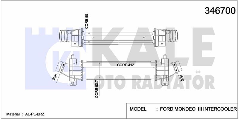 TURBO INTERCOL RADYATORU MONDEO III 2,0TDCI / 2,2TDCI 00>07 OLCU: (412×90,7×85) - KALE 346700
