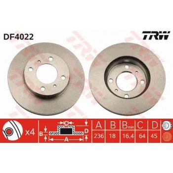 ON FREN AYNASI HAVALI MITSUBISHI CARISMA 1.6 96-00 COLT LANCER 92-03 PROTON PERSONA 96-00 (236X4) - TRW DF4022