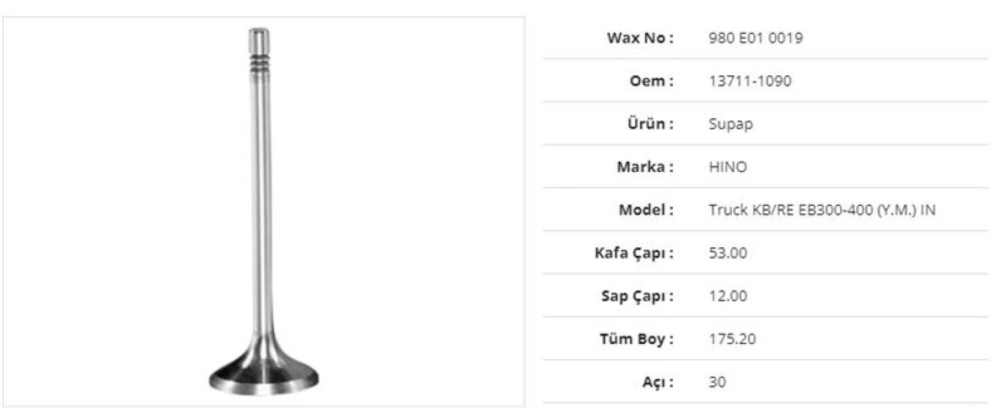 Hino Truck Subap Emme Hino Truck Kb/re Eb300-400 (e.m.) 53kx12sx175,2bx30a (6adet) - Wax 980 E01 0019