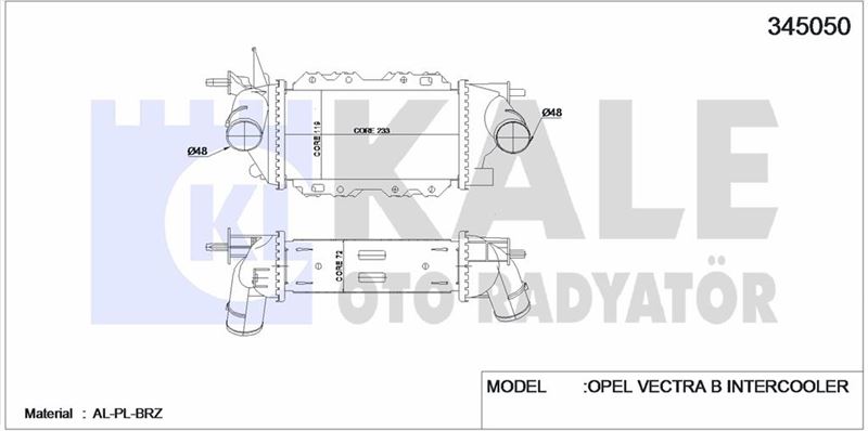 TURBO RADYATORU VECTRA B X20DTH Y20DTH Y22DTR - KALE 345050
