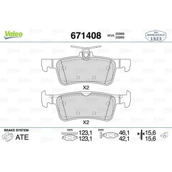 ARKA FREN BALATASI P308 II 13> - VALEO 671408