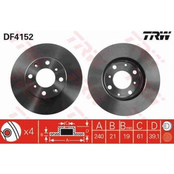ON FREN DISKI (AYNASI) HAVALI HONDA JAZZ 2002-2008 CITY 2005-2010 (240X4) - TRW DF4152