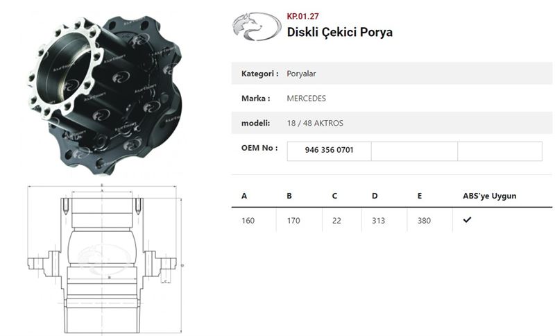 DINGIL  PORYASI ARKA TEKER ÇEKICI DISKLI 10 BIJON MERCEDES BENZ ACTROS 1848 - KURTSAN KP.01.27