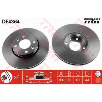 ON FREN AYNASI HAVALI MICRA K12 03>10 NOTE 06>12 CLIO III 06>10 MODUS 04> 260×4 - TRW DF4364