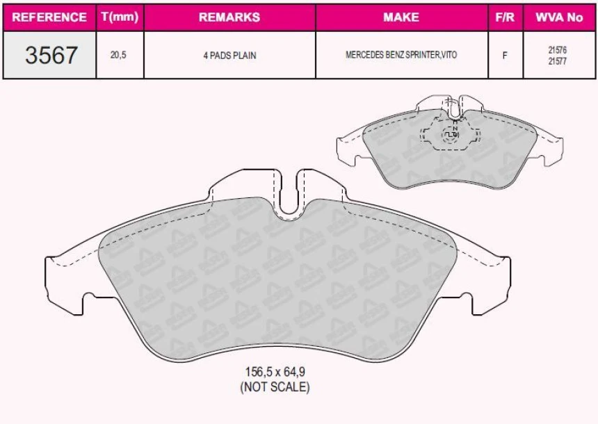 Mercedes Fren Balatası On V-Class 638/2 97>03 Vito 638 97>03 Sprinter 97>06 Lt 28/35 96>06 - Grap 93567