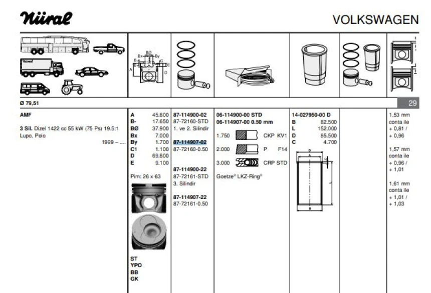 Vag Piston+segman (80,01mm 0,50 1 2 Pistonlar) Polo Cordoba İbiza IV V Fabıa Roomster A2 Lupo 1,4tdi Amf - Goetze 8772160050000g