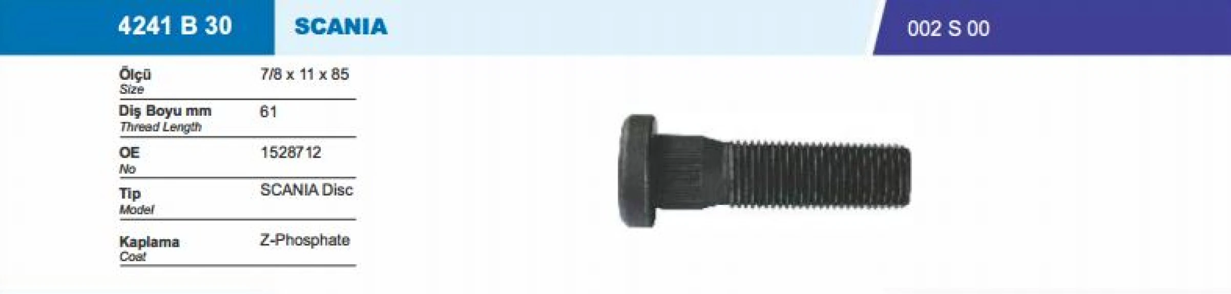 Scanıa Truck Bijon Ve Somunu On Arka Scanıa Vabıs Disk Frenli Model 7 / 8 11x32xsw33 - Besel 4241b30-002s00