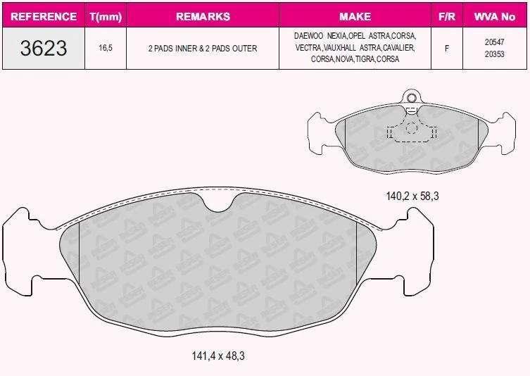 Opel On Fren Balatası Vectra A Astra F Corsa A B Combo B - Grap 93623