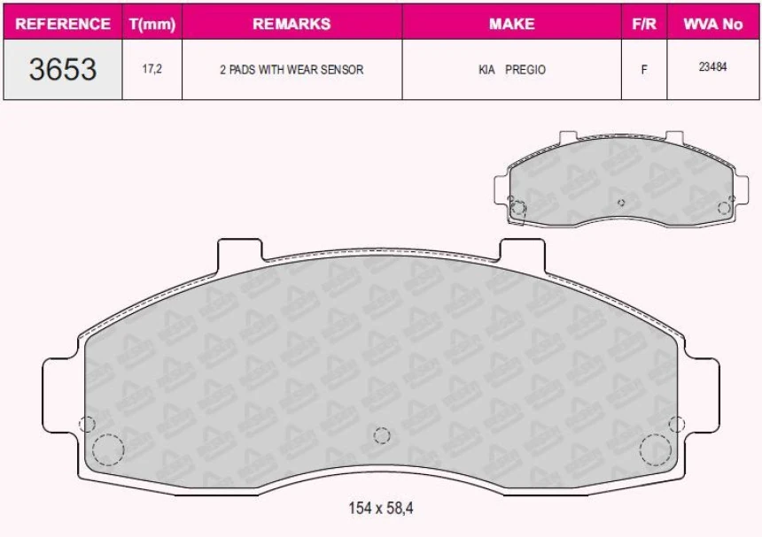 Kia On Fren Balatası Kia Bongo K2500 K2700 2004-> K2900 2008-> Pregio 00-05 Carnıval 01-05 - Beser 3653