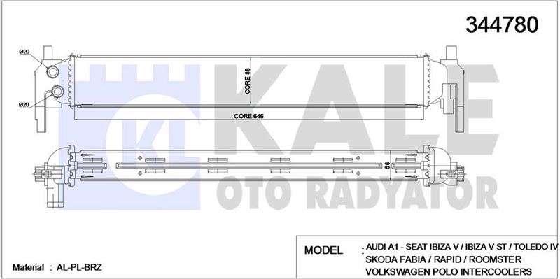 TURBO RADYATORU POLO A1 IBIZA TOLEDO FABIA RAPID ROOMSTER 1,2 / 1,4TSI 09> - KALE 344780