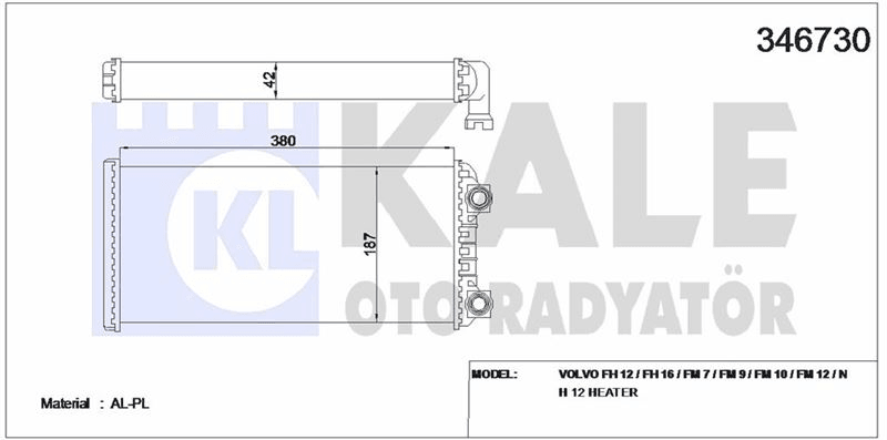 KALORIFER RADYATORU VOLVO FH 12 / FH 16 / FM 7 / FM 9 / FM 10 / FM 12 / NH 12 - KALE 346730