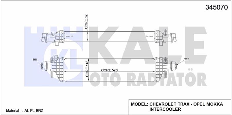 TURBO RADYATORU A.T. MOKKA / MOKKA X 14> 13> 1.6 CDTI 1.7 DTI / TRAX 13> - KALE 345070