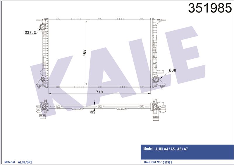 MOTOR SU RADYATORU AUDI A4 08>15 A5 10>17 A6 Q7 11>18 Q5 13>17 3.0 3.2TDI TFSI - KALE 351985