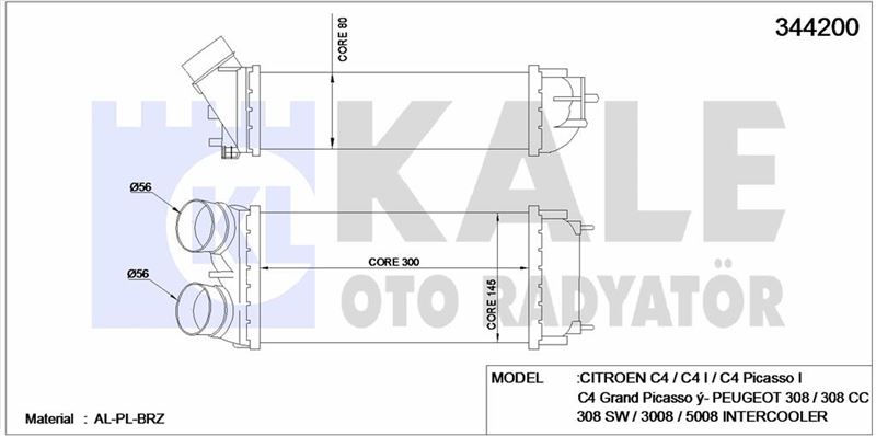 TURBO SOGUTUCU RADYATOR (INTERCOLL) P308 P3008 P5008 C4 C4 PICASSO DS5 C4 II DS4 EP6DT / EP6CDT (1,6 - KALE 344200