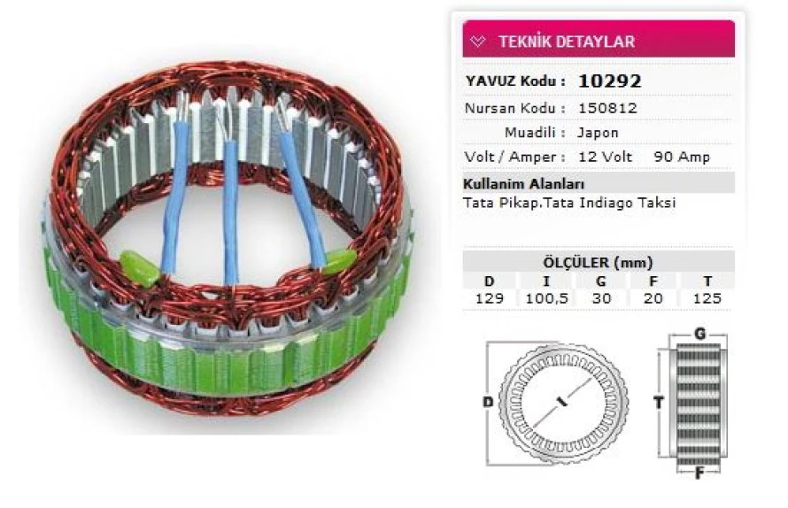 Tata Stator Mitsubıshı Tip 12v 90a Tata Pikap Tata İndiago Taksı Nursan 150812 - Yavuz 10 292