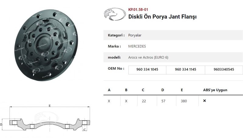 DINGIL PORYASI TEKERLEK FLANSI MERCEDES  AROCS VE ACTROS (EURO 6) - KURTSAN KP.01.58-01