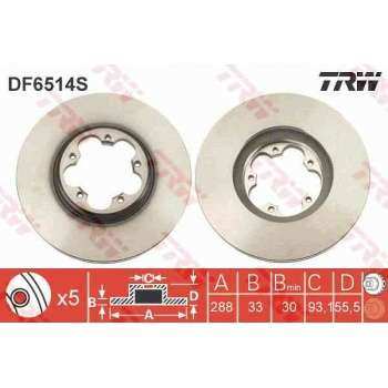 ON FREN DISKI (AYNASI) TRANSIT TOURNEO CUSTOM V362 2,2TDCI 13 /> CAP: (288 X 33) ARKA TEK TEKER - TRW DF6514S