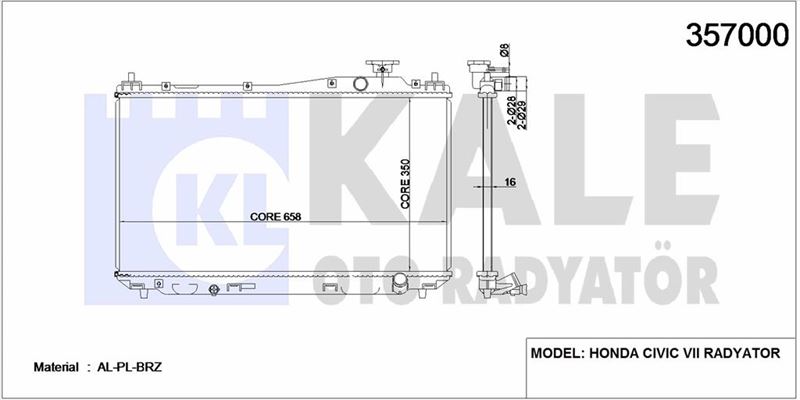 MOTOR SU RADYATORU HONDA CIVIC 2001 2006 MANUEL VITES (660X350X18) - KALE 357000