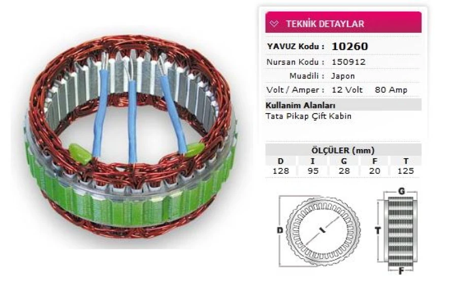 Tata Stator Mitsubıshı Tip 12v 80a Tata Pikap Cift Kabın Nursan 150912 - Yavuz 10 260