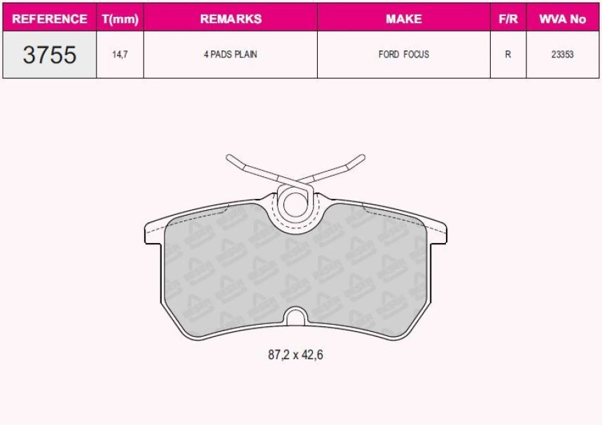 Ford Arka Fren Balatası Focus 98>05 Fiesta VI 1,0 / 1,5tdci / 1,6ti 12 />15 - Beser 3755