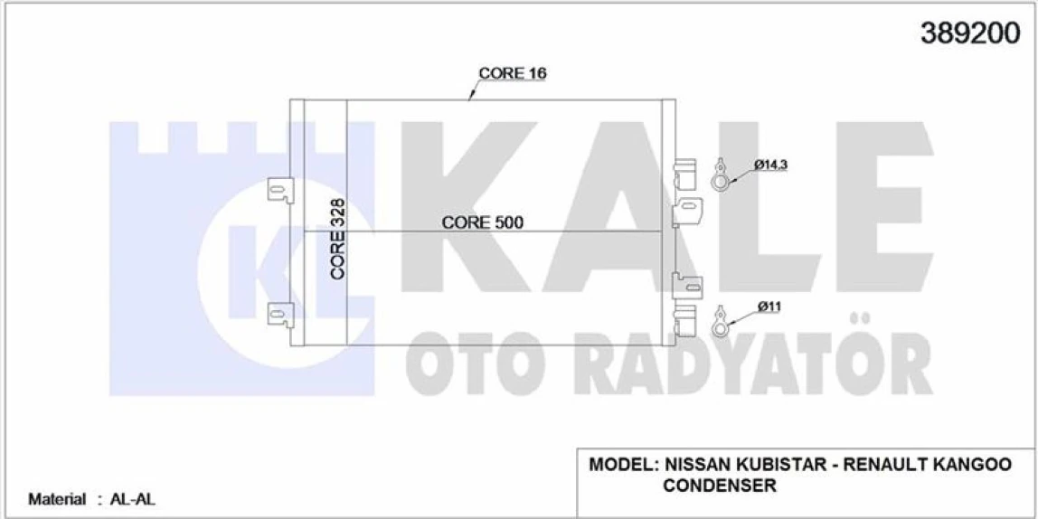 Renault Klima Radyatoru (kondanser) Kangoo 1.5dci K9k 05> - Kale 389200