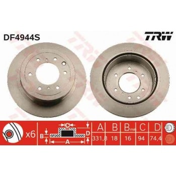 ARKA FREN DISK AYNASI HAVALI PAJERO 3.2 3.8 V6 4WD 07> 332x6 - TRW DF4944S