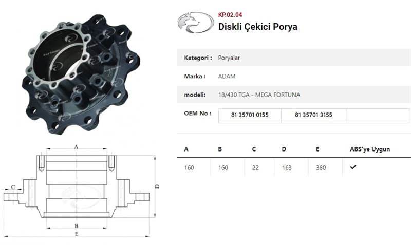 DINGIL PORYASI ARKA TEKER DISKLI  MAN TGA 18430-18460 - MEGA FORTUNA - KURTSAN KP.02.04