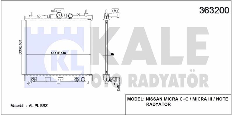 MOTOR SU RADYATORU NISSAN MICRA K12 KASA 2003 2010 OTOMATIK VITES (350X383X16) - KALE 363200